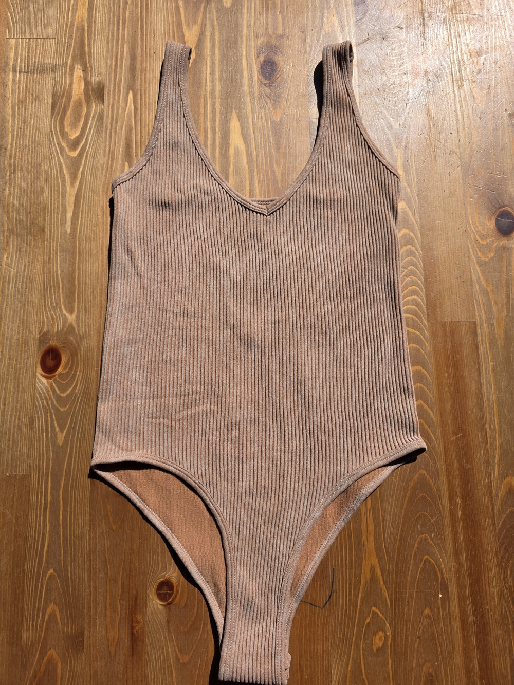 Aura Ribbed Body Suit in Mauve Brown